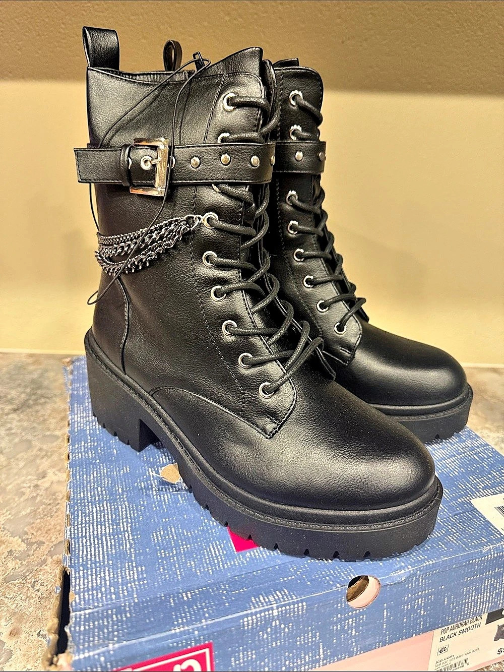 Pop Combat Boots Black US 8 M New